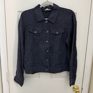 Eileen Fisher System 100% Organic Linen Denim Look Jacket Size Medium Blue